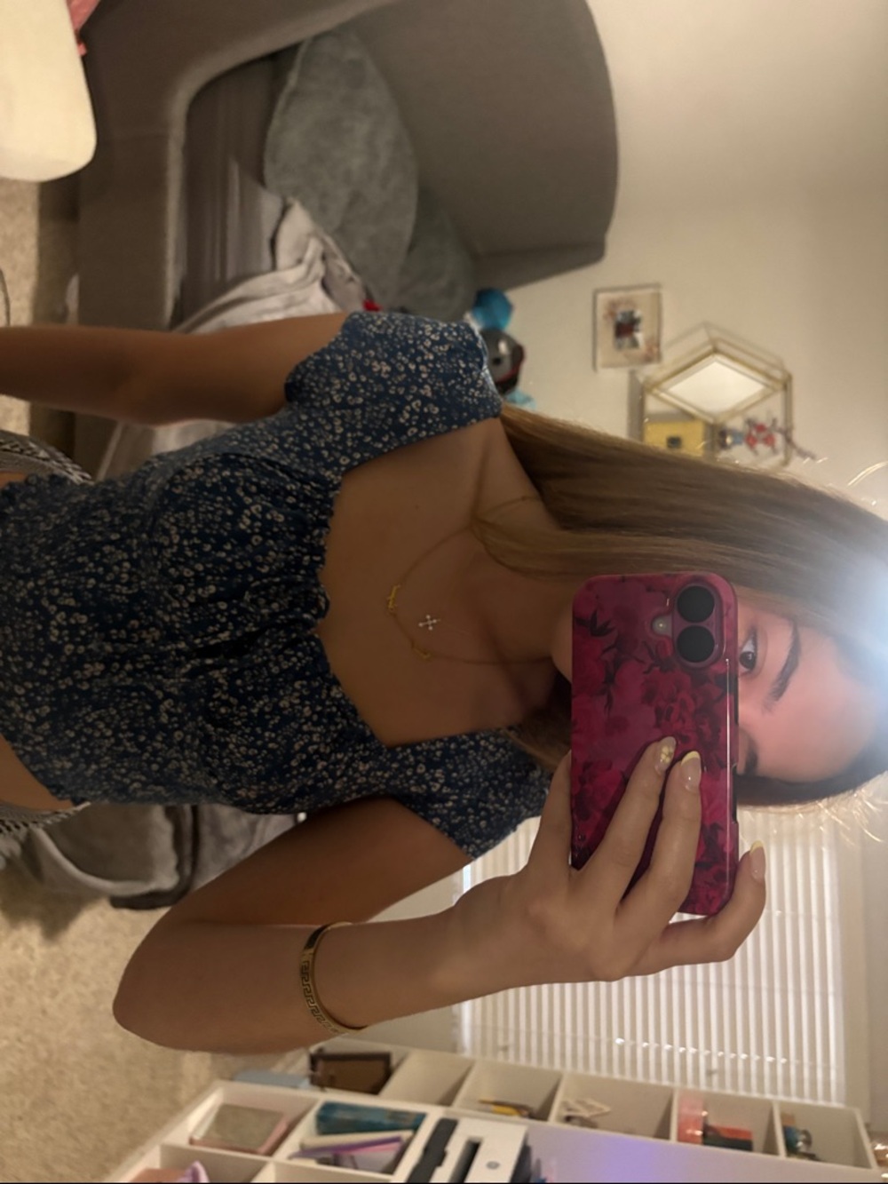 URBAN Romantics Navy Blue Floral Crop Top